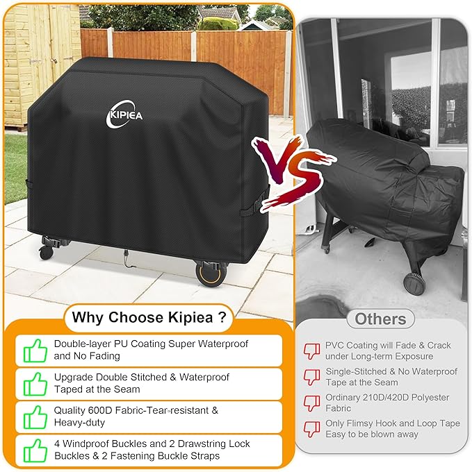 Kipiea Heavy Duty Grill Cover for Traeger Timberline 1300, 600D Oxford Fabric Wood Pellet Smoker Covers Waterproof & Windproof, Pellet BBQ Grill Cover for Outside Anti-UV, No Tear, No Fading