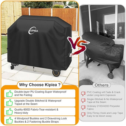 Kipiea Heavy Duty Grill Cover for Traeger Timberline 1300, 600D Oxford Fabric Wood Pellet Smoker Covers Waterproof & Windproof, Pellet BBQ Grill Cover for Outside Anti-UV, No Tear, No Fading