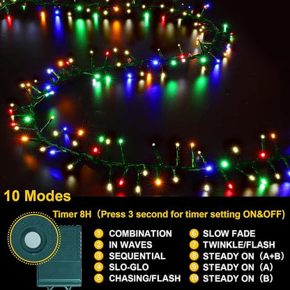 Color Changing String Lights, 500 LED Warm White & Multicolor Christmas Lights Plug in, 10 Modes Timer LED Fairy Lights, Waterproof Christmas Lights Outdoor for Xmas Tree Party Bedroom Decor