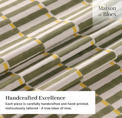 100% Cotton Hand Block Printed, Tablecloth for Kitchen, Dining, Table Cover for Parties, Chritmas, Weddings, Barbecues and Summer picnics Table Cloth (Green & Yellow, 60" x 90")
