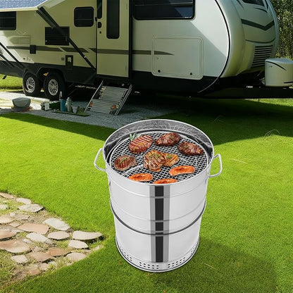 Large Portable Charcoal Grills, 50* Skewers Portable Charcoal BBQ Charcoal Barrel Smoker, Smokeless Outdoor Barbecue Grill, Stainless Charcoal BBQ Grill Barrel, Hanging BBQ Grill Barrel for Camping