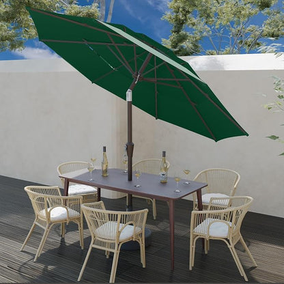 9FT 3 Tiers Patio Umbrella With Auto Tilt And Crank, Outdoor Table Market Umbrella with 8 Sturdy Ribs for Garden, Lawn, Deck, Backyard and Pool