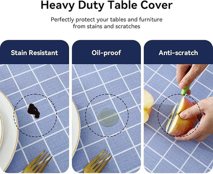 Romanstile Rectangle Vinyl Tablecloth, 100% Waterproof Oil-Proof Checkered Plastic Table Cloth, Heavy Duty Wipeable Table Covers for Dining, Camping, Picnic, Outdoor - 60 x 84 Inch, Blue
