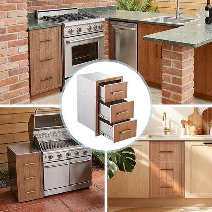 Garvee Outdoor Kitchen Drawers 16" W x 28.5" H x 20.5" D, Flush Mount Triple Access BBQ Drawers with Stainless Steel Handle for Outdoor Kitchens, BBQ Island, Patio Grill Station