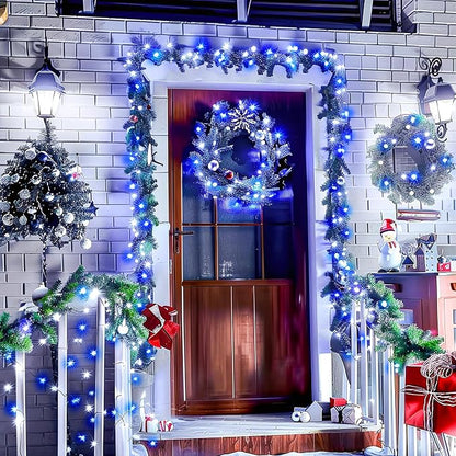 JMEXSUSS 66ft 200 LED Blue and White Christmas Lights, String Light Plug in | Connectable, Waterproof, 8 Moedes Green Wire Christmas Lights for Tree Party Home Indoor Outdoor Decorations