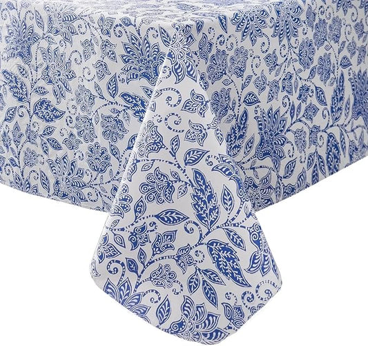 LIBERECOO Heavy Duty Vinyl Tablecloth with Flannel Backing Waterproof Oil-Proof Plastic Table Cloth Stain-Resistant Wipeable Rectangle or Square Table Cover for Indoor and Outdoor 60 x 102 Inch