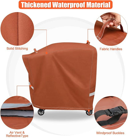QuliMetal Grill Cover for Rectec RT-B380 & RT-B380X, Rec tec 380 380X Bullseye Deluxe Wood Pellet Grills - Heavy Duty Waterproof Fade Resistant Outdoor BBQ Grill Cover with Elastic Drawstring,Brown