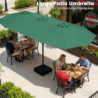 Ayge 15FT Patio Umbrella with Base,Large Outdoor Double-Sided Rectangle Umbrella with Crank Handle, Market Umbrella for Poolside Garden Deck Backyard Beach Pools,Green