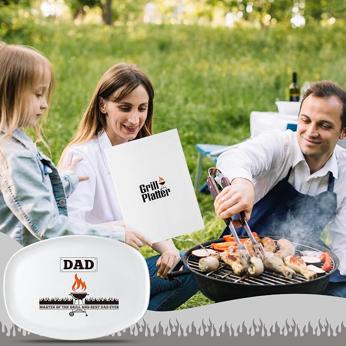 R HORSE Melamine Grill Platter Gift, Barbecue White Oval Serving Tray Plate | Christmas, New Year, Birthday Gift for Dad Men Grandpa, Ideal for Appetizer, Dessert, Salad, Outdoor Indoor Cooking Party