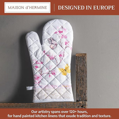 Maison d'Hermine Oven Gloves 100% Cotton Oven Mitt 7" x 13" with Loop Heat Resistant BBQ Cooking Gloves Baking Grilling Kitchen Hotel Home Farmhouse Spring Summer (Pack of 1, Blossoms in Spring)