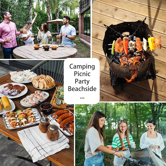 6+1 Pack BBQ Skewers for Grilling Set Include Grilling Clip & Storage Bag – 16.5in Stainless Steel Skewers with Wooden Handle – for Camping, Hot Dogs, Shish Kabob, Fire Pit, Picnic