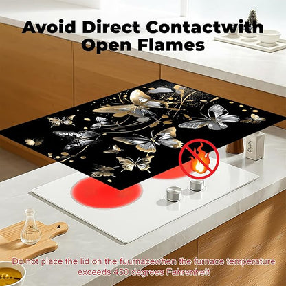 Heat-Resistant Glass Stove Top Cover with Anti-Slip Rubber Coating – Electric Stove Protector, Scratch-Resistant, Counter Space Decor Mat (Butterfly, 28.5"L x 20.5"W)
