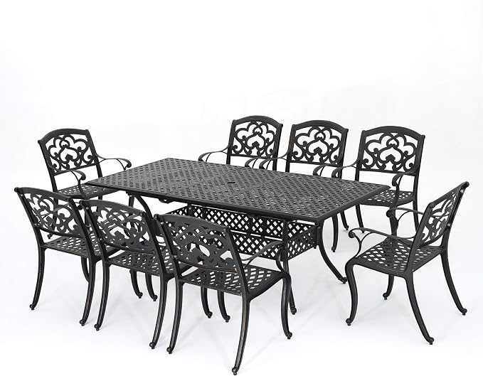 Christopher Knight Home Abigal Outdoor Cast Aluminum Dining Set, 9-Pcs Set, Shiny Copper Finish