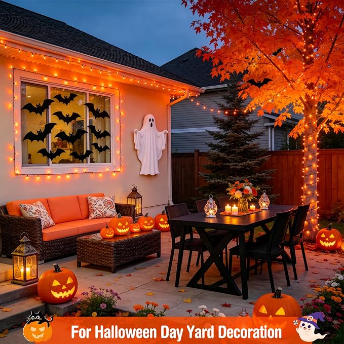 JMEXSUSS 500 LED Halloween Lights, 173ft Orange String Lights with Remote | Waterproof, 8 Modes, Plug in, Indoor Outdoor Orange Halloween Lights for Party Tree Fireplace Bedroom Patio Halloween Decor