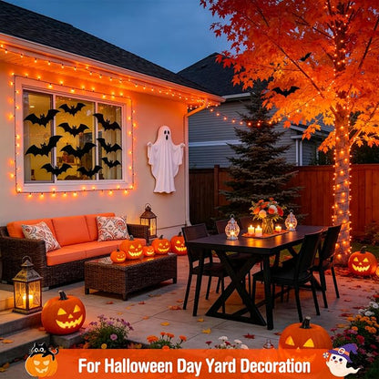 JMEXSUSS 500 LED Halloween Lights, 173ft Orange String Lights with Remote | Waterproof, 8 Modes, Plug in, Indoor Outdoor Orange Halloween Lights for Party Tree Fireplace Bedroom Patio Halloween Decor