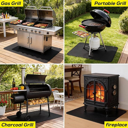 FLASLD Under BBQ Mat, 36x48 inches Large Under Grill Mats for Outdoor Grill, Double-Sided Fireproof Protective Mat, Oilproof Waterproof BBQ Fire Pit Fireplace Mat