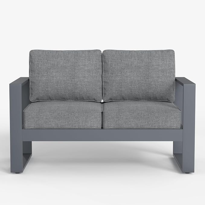 LayinSun Outdoor Patio Aluminum Loveseat, Metal Modern 2-Seat Sofa with Washable Thick Cushions