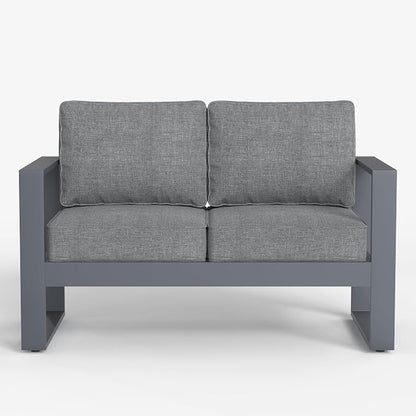 LayinSun Outdoor Patio Aluminum Loveseat, Metal Modern 2-Seat Sofa with Washable Thick Cushions