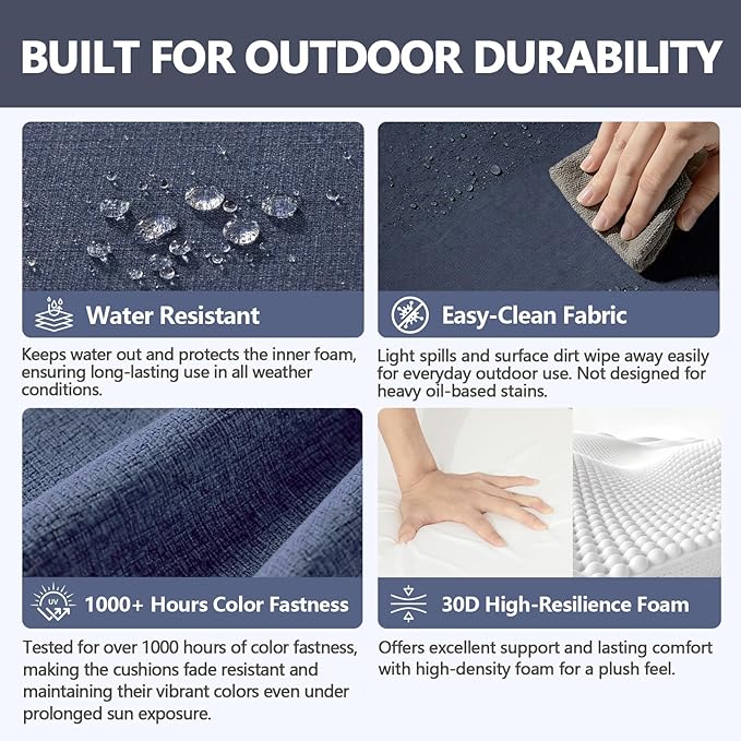Goodgoods 18.5 x 18.5 Outdoor Chair Cushions Set of 4, Fade-Resistant & Water-Resistant Patio Seat Cushion Pads with Ties, 30D High-Resilience Foam for Dining Room Kitchen Chairs, Sky