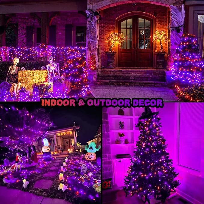 JMEXSUSS 66ft 200 LEDOrange and Purple Halloween String Lights, Plug in | Connectable, Waterproof, 8 Modes, Halloween Lights Indoor Outdoorfor Tree Yard Garden Halloween Decorations