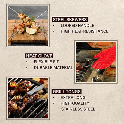11-Piece BBQ Grill Tool Set with Engraved Maple Wood Gift Box with Stainless Steel Barbecue Accessories with Wooden Handles – The Grillfather Grilling Kit for Dad, Men, Husband