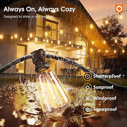 addlon 198FT Outdoor String Lights for Outside with Remote Waterproof Patio Lights with Plastic ST38 LED Edison Bulbs Outdoor Lighting Extra Long for Backyard Bistro Porch Garden Pergola Party Decor