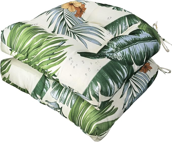 Gnostik 2 Pack Outdoor Wicker Chair Cushions Waterproof Rocking Chair Cushion Floral U Shaped Patio Replacement Cushions with Ties for Porch, Garden,18.6" x 18.6", Hawaiian