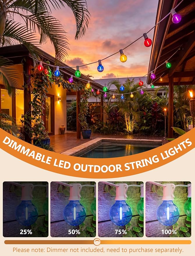 25Ft LED Outdoor String Lights, G40 Outdoor Christmas Decorations Lights Waterproof with 27 LED Globe Multicolor Bulb, Hanging Vintage Christmas Lights for Patio Roofline Backyard Garden Party Decor