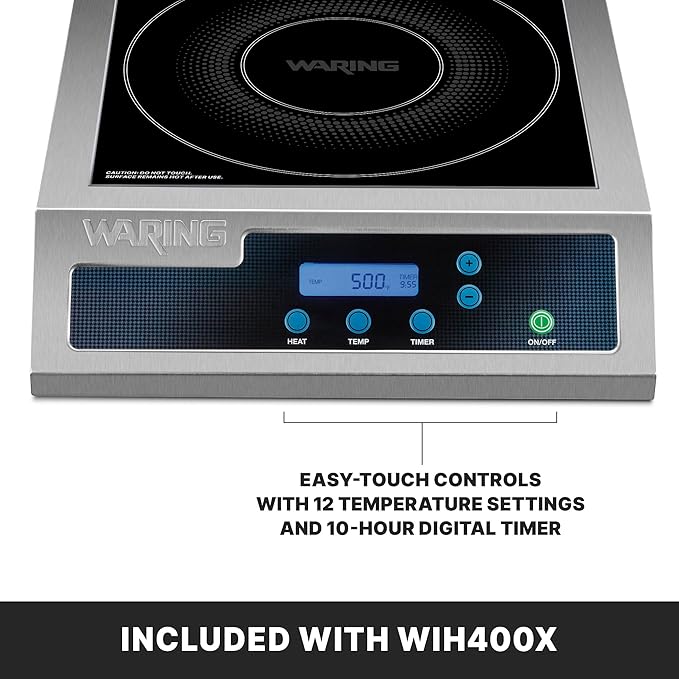 Waring Commercial Induction Burner, 11 x 11 Schott Ceramic Glass, for Professional Countertop Cooking and Catering, WIH400X