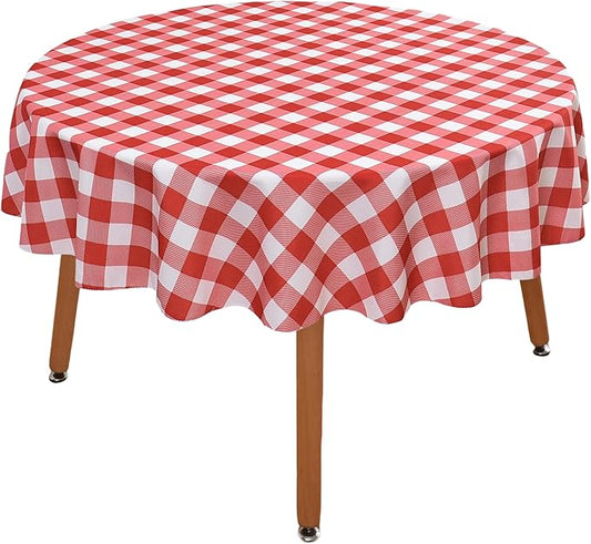 Waterproof Plaid Tablecloth Fabric - Round 90 Inch Classic Gingham Checker Table Cloth for Indoor/Outdoor Use - Buffalo Table Cover for Picnics, BBQs, and Parties