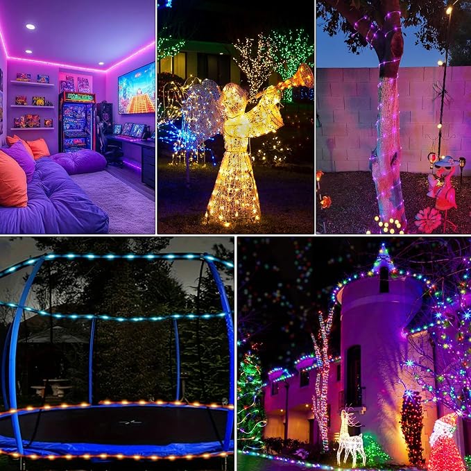 Solar Rope Lights Outdoor Waterproof 99Ft 300 LED String Light | Solar Powered & USB with Remote, 18 Colors Changing Strip Fairy Light for Outside Trampoline Tree Yard Pool Christmas Decor