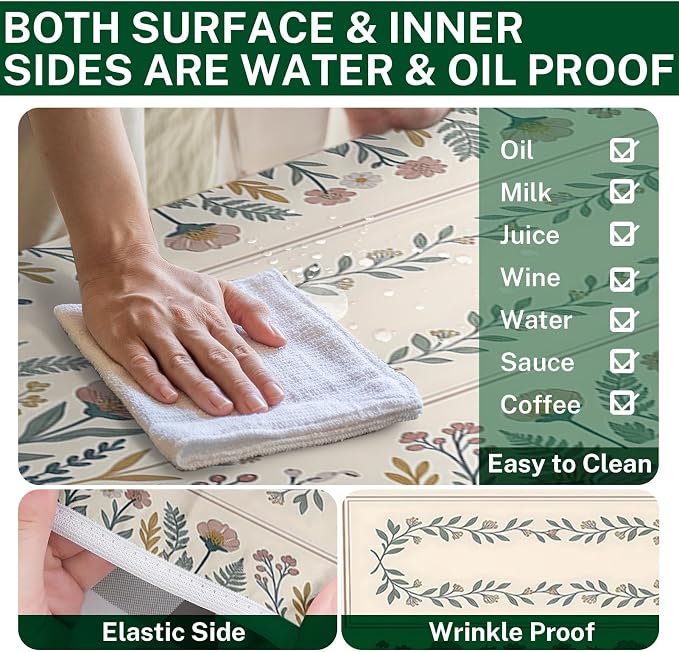 Picnic Table Cover with Bench Covers, Floral Vintage, 72 Inch, 3PCS | Camper waterproof fitted tablecloth with elastic edges outdoor camping essentials with drawstring bag