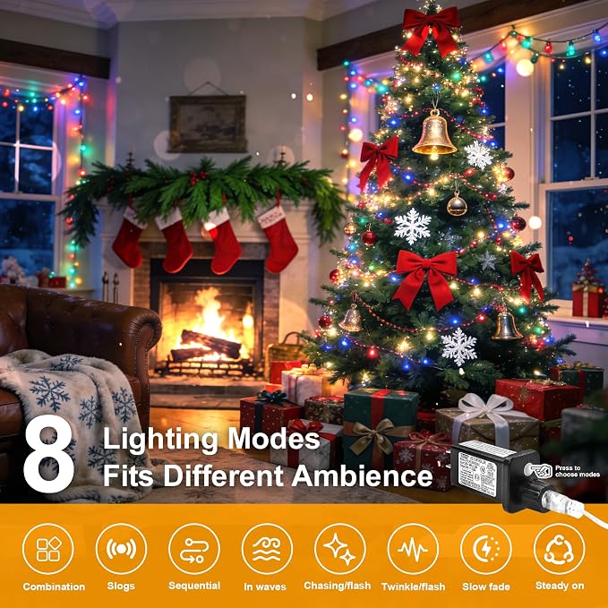 Multicolor Christmas Fairy String Lights, 165FT 500L Indoor Outdoor | 8 Modes with Memory, IP65 Waterproof, Clear Wire, Tangle-Free Design for Classroom Bedroom Camping window Party wedding Decor