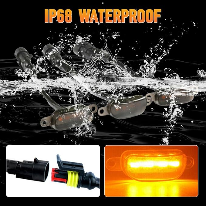 LED Front Grille Running Lights Compatible with Ford F150 Raptor 2004-2018, Compatible with Ram Raptor Style 2013-2018, 12V Grille Marker Light with Wiring Harness, Smoked Lens Amber, 3PCS