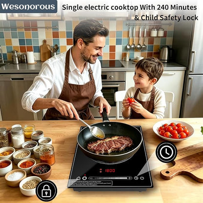 Single Burner Electric Cooktop,110V 1800W portable cooktop,Electric Stove Top with LED Knob Control,10 Power Levels, 2HTimer, Safety Lock, portable cooktop Overheat protection