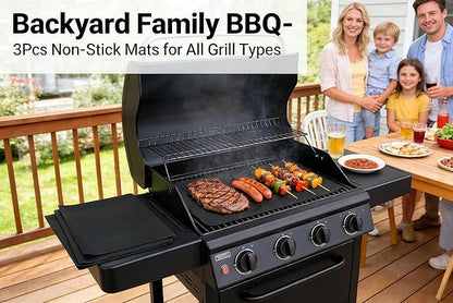 3-Pack Heavy Duty Non-Stick Grill Mats - Reusable BBQ Sheets for Gas, Charcoal & Electric Grills (Black)
