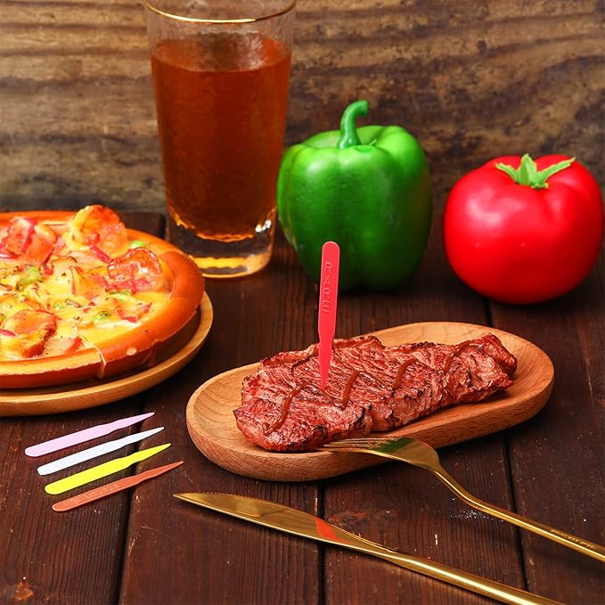 Geetery 1000 Pcs 3" Plastic Steak Marker Plastic Meat Doneness Picks, Rare, Medium Rare, Medium Well, Well, Steak Temperature Sticks for Catering Barbecues Parties