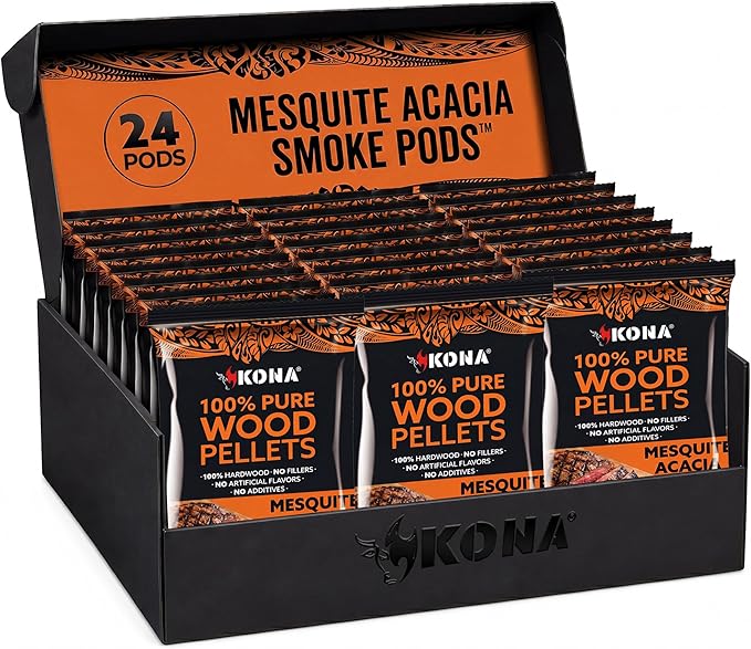 Kona Smoke Pods Mesquite Acacia Pellets Intended for Ninja Woodfire Grill, 24 Stay-Fresh - Sealed Single-Use Pouches for No-Mess Smoking Sessions