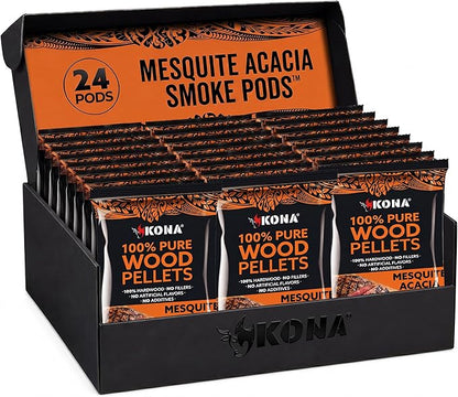 Kona Smoke Pods Mesquite Acacia Pellets Intended for Ninja Woodfire Grill, 24 Stay-Fresh - Sealed Single-Use Pouches for No-Mess Smoking Sessions