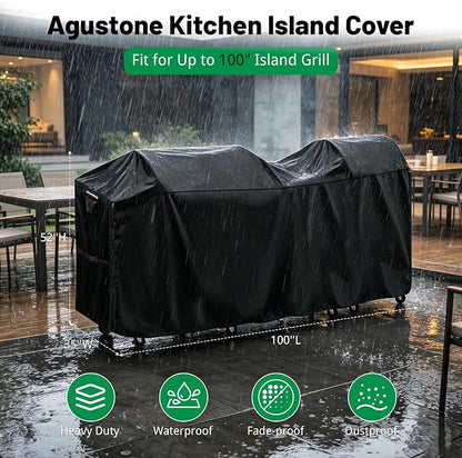 100 Inch Island Grill Cover, Outdoor BBQ Island Waterproof Cover | Heavy Duty Outdoor Large Kitchen Covers for Patio BBQ, 100"L x 35"W x 52"H