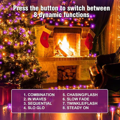 Nisocy LED String Lights Outdoor Waterproof – Purple Orange Fairy Lights with Plug, Connectable Christmas Tree Lights for Patio, Garden, Bedroom, Wedding, Party, Decor (66FT)