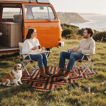 GENIMO Outdoor Rug 3'x5' Waterproof for Porch, Plastic Door Mat Orange Noir | Outside Modern Carpet for Patio Decor, Balcony, Deck, Backyard, Picnic, Camping, RV, Reversible, Foldable, Lightweight