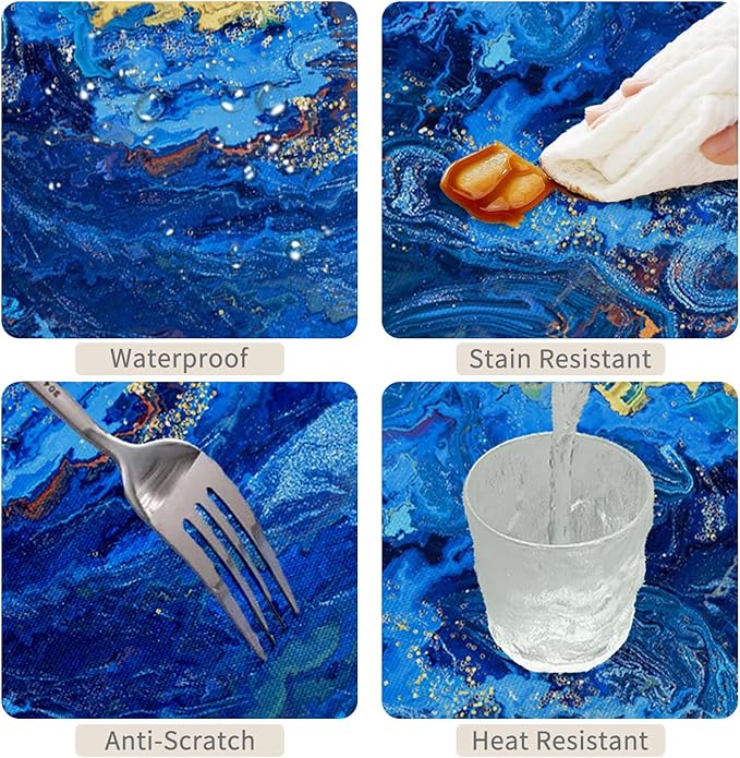 54x108inches Blue Marble Tablecloth Mixed Acrylic Paints Rectangle Waterproof Table Cover Stain Resistant and Washable Table Cloth for Kitchen Dining Room Indoor Outdoor Themed Party Decor