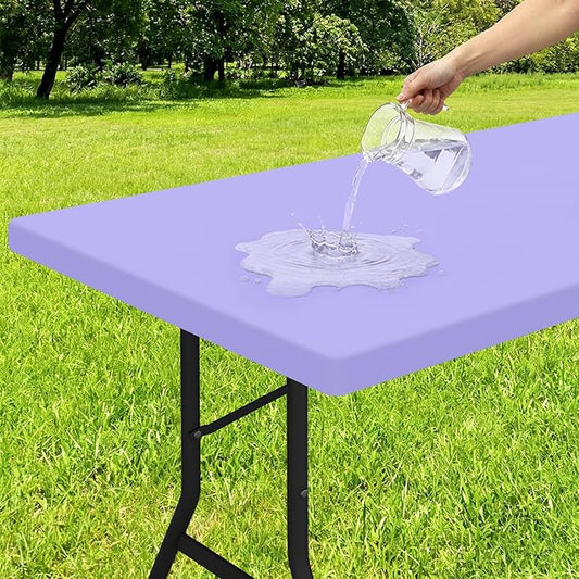 Smiry Rectangle Tablecloth, Elastic Fitted Flannel Backed Vinyl Tablecloths for 8ft Folding Tables, Waterproof Wipeable Table Covers for Indoor, Outdoor, Picnic and Camping (Lavender, 30"x96")