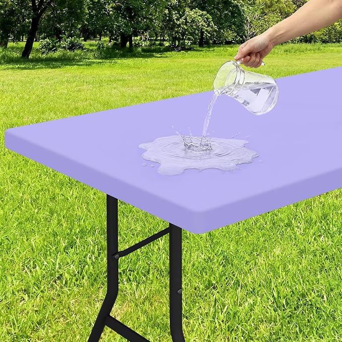 Smiry Rectangle Tablecloth, Elastic Fitted Flannel Backed Vinyl Tablecloths for 4ft Folding Tables, Waterproof Wipeable Table Covers for Indoor, Outdoor, Picnic and Camping (Lavender, 30"x48")