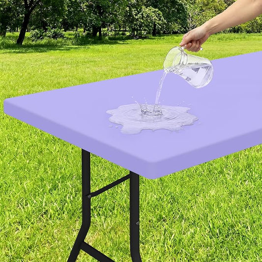 Smiry Rectangle Tablecloth, Elastic Fitted Flannel Backed Vinyl Tablecloths for 5ft Folding Tables, Waterproof Wipeable Table Covers for Indoor, Outdoor, Picnic and Camping (Lavender, 30"x60")