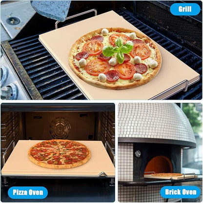 Outspark Pizza Stone with Grill Rack for Ninja Woodfire Outdoor Smoker XL OG800 OG900 Series Grill Accessories, Rectangle Pizza Baking Stone Set for Oven and Grill Baking