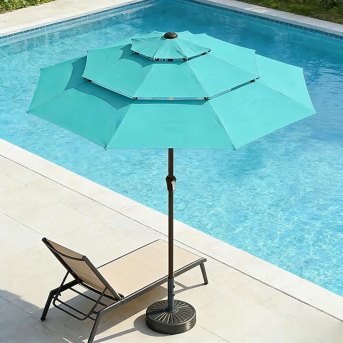 10ft 3 Tier Patio Umbrella, Outdoor Market Table Umbrella with UPF 50+ Vented Canopy, 8 Sturdy Ribs, Easy Push Button Tilt and Crank, Windproof for Deck, Pool, Backyard and Garden