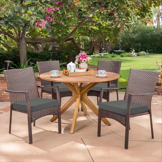 HARBOREST Outdoor Chair Cushions Set of 4, Water Resistant Patio Chair Cushions with Ties, Square Corner Outdoor Seat Cushions for Patio Furniture, 18.5"x16"x3", Dark Grey