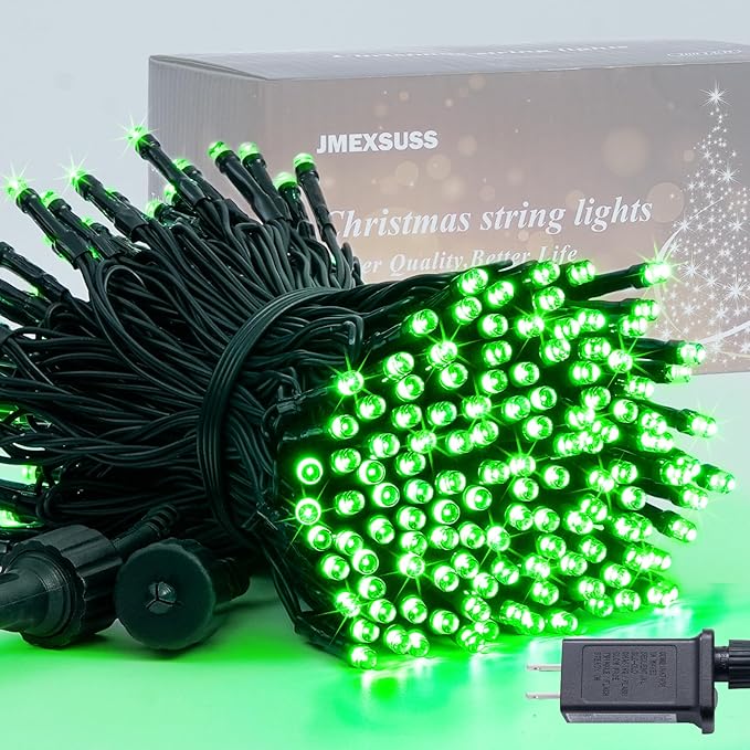 JMEXSUSS 250 LED Green String Lights - 91.5ft Green Christmas Lights Outdoor Waterproof, 8 Lighting Modes, Connectable St. Patricks Day Light for Yard Party Halloween Christmas Decorations